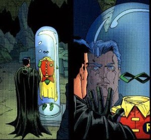 Batman's Batcave memorial to Jason Todd's Robin costume